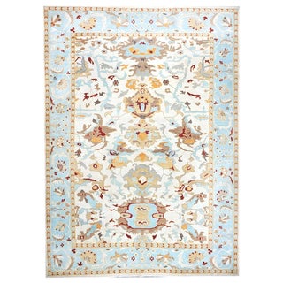 Afghan Sultanabad Wool 10x14 Blue, Tan & Ivory Handmade Area Rug #1143655 For Sale