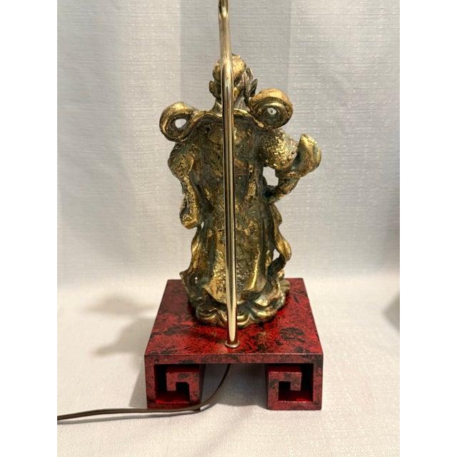 Vintage Tony Duquette Style Bespoke Parcel Gilt Guan Yu Table Lamp by Turtle & Crane -Newly Painted For Sale - Image 12 of 16