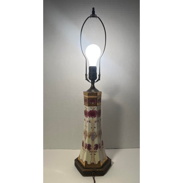 White Circa 1905-1910 Antique Pickard Hand-Painted Porcelain Table Lamp by Max Klipphahn For Sale - Image 8 of 12