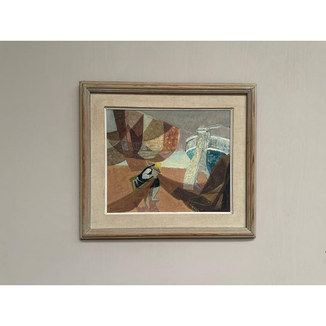 Nils Öst, Figure with Boats, 1950s, Oil Painting on Panel, Framed For Sale - Image 6 of 18