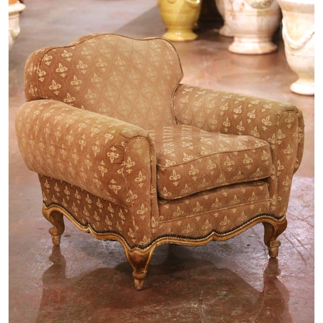 Late 19th Century 19th Century French Louis XV Carved and Painted Club Armchair With Gilt Accents For Sale - Image 5 of 8