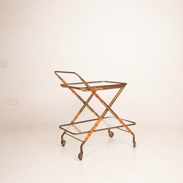 Vintage Cart in Faux Bamboo and Brass by Cesare Lacca, 1950 For Sale - Image 10 of 18