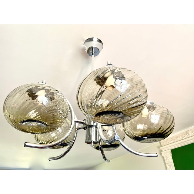 Chrome and Smoked Murano Glass Chandelier, 1970s For Sale - Image 12 of 14