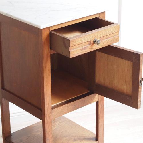 Antique Slim Bedside Table with Marble Top, France, 1900 For Sale - Image 9 of 12