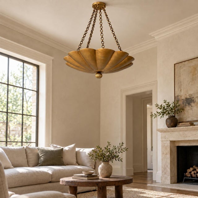 Handmade Pure Brass Scalloped Pendant Light Fixture For Sale - Image 9 of 12