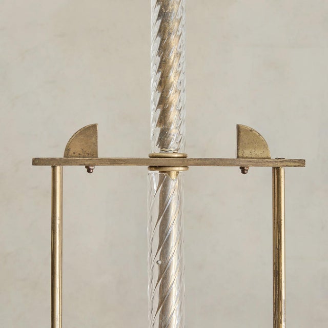1940s Italian Murano Fluted Glass + Brass 8-Arm Chandelier, 1940s For Sale - Image 5 of 11