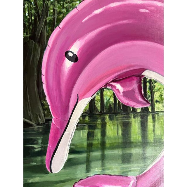 Sofía Cristina Jiménez, Pink Inflatable Dolphin in an Amazon Forest River Landscape, Acrylic Painting, 2025 For Sale - Image 6 of 10