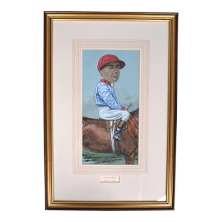 T. (Tiny) Heppel Circa 1900 Jockey Pastel Watercolour Caricature Portrait by Nap For Sale