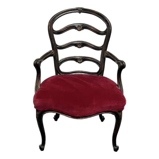 Antique Carved French Ladderback Armchair For Sale