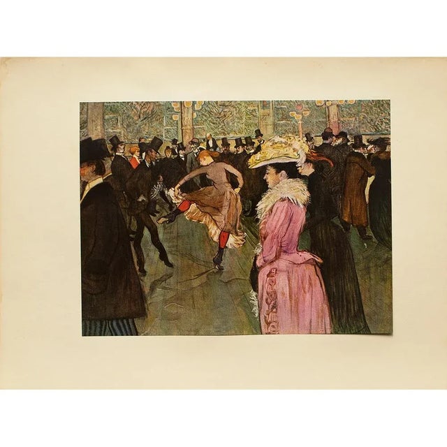 An excellent vintage full color Impressionist print after oil painting "At the Moulin Rouge: The Dance" by Toulouse-...