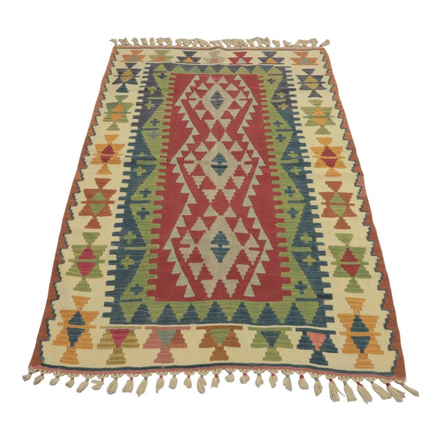 1970s Tribal Style Geometric Design Handmade Oushak Kilim Rug For Sale