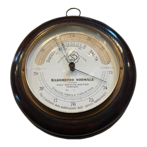 Vintage Italian Aneroid Barometer — “Barometro Normale” | Wood + Brass Nautical Wall Gauge