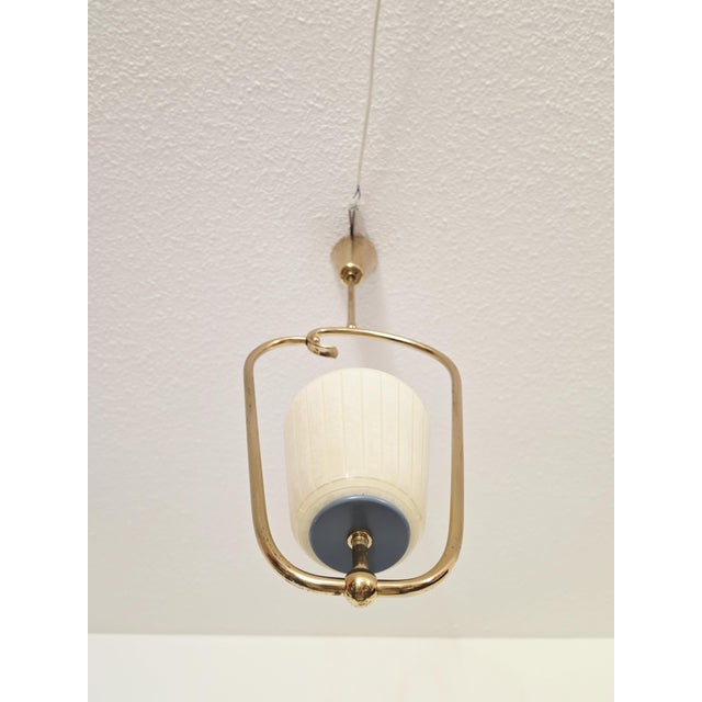 1950s Mid-Century Scandinavian Brass Pendant Lamp with Glass Shade, 1950s For Sale - Image 5 of 18
