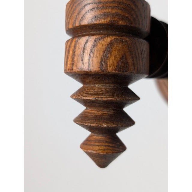 Wood French Wall Sconces in Turned Wood by Charles Dudouyt, 1940s, Set of 2 For Sale - Image 7 of 12