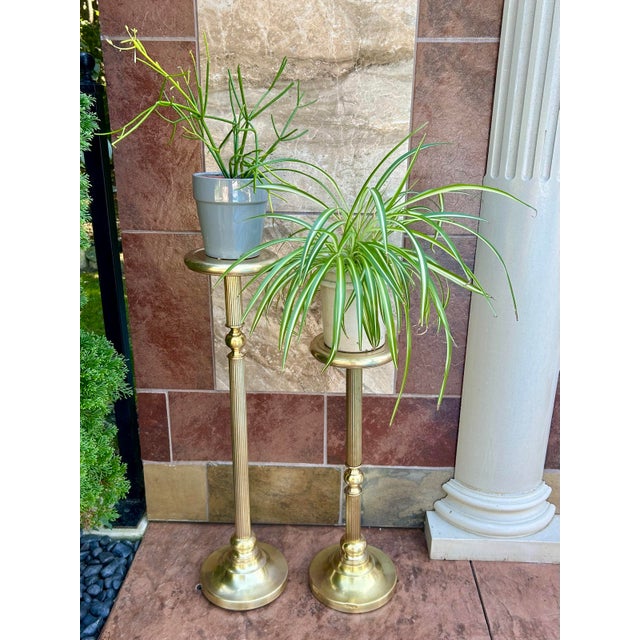 1980’s, Vintage, Polished Brass, Display/Pedestal Stand, Fluted Columns and a Stepped-Circular Base, Weighted, 28” Tall For Sale - Image 10 of 12