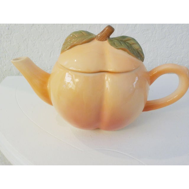 French Country Vintage Figural Sweet Peach Teapots, a Pair For Sale - Image 3 of 7