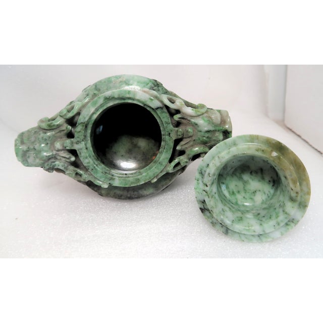 Vintage Chinese Jade Incense Burner, Covered, With Tripod Feet, Foo Dog Finial and Dragon Head Loose Ring Handles For Sale - Image 13 of 16