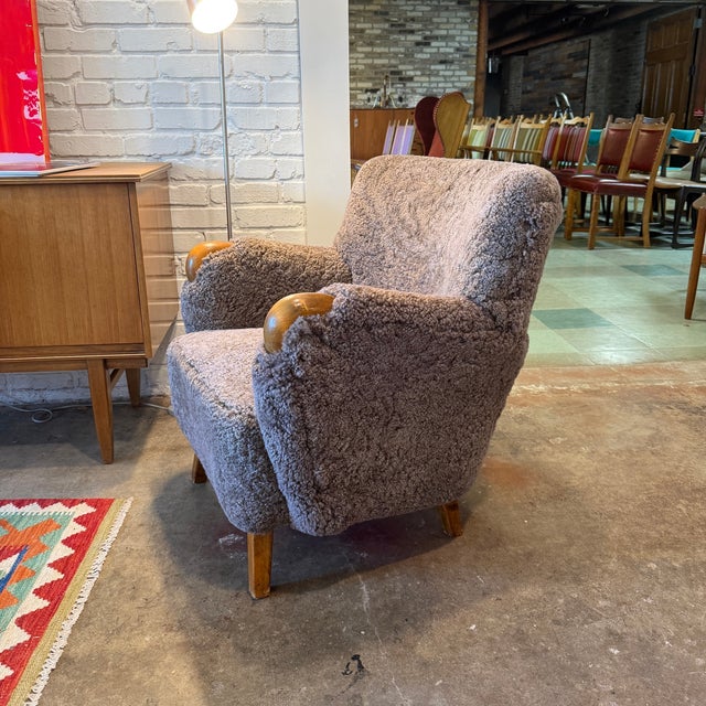 Wood Scandinavian Designer, Club Chair, Sheepskin, Sweden, 1940s For Sale - Image 7 of 7