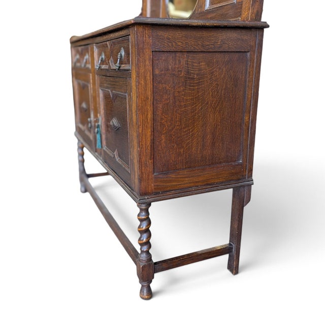 Early 20th Century Antique Jacobean Revival Mirrored Buffet With Barley Twist For Sale - Image 5 of 18
