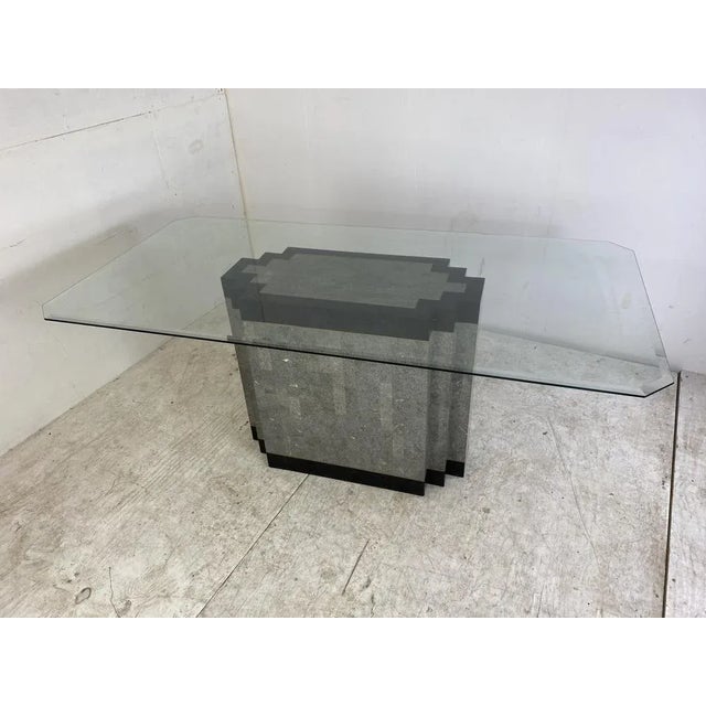 Postmodern Stone & Marble Dining Table with Brass Base and Glass Top, 1980s For Sale - Image 11 of 14