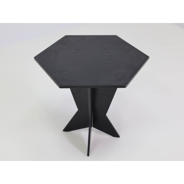 Brutalist French Art Deco Cubist Side Table in Black Carved Slate Stone, 1940s For Sale - Image 3 of 5
