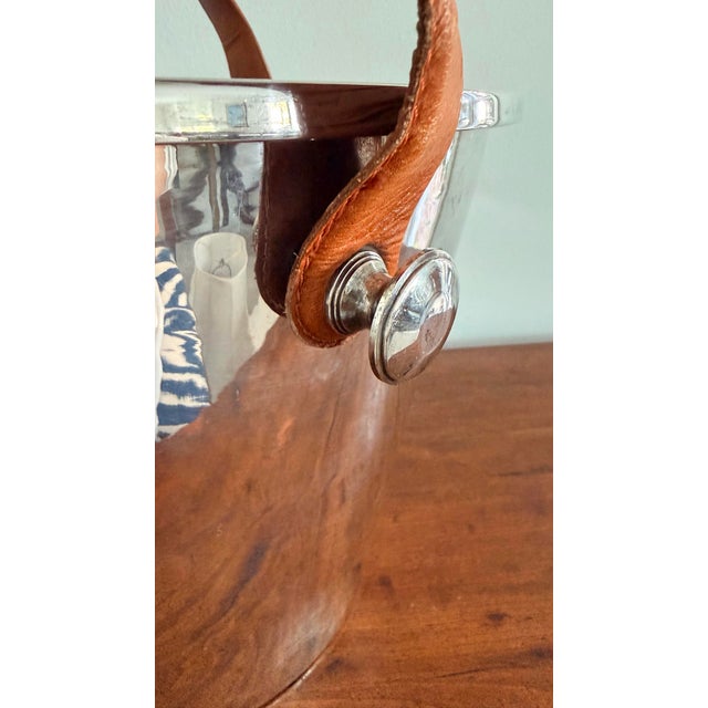 Boho Chic Large Belgium Silverplate Ice Bucket With Leather Handles For Sale - Image 3 of 11