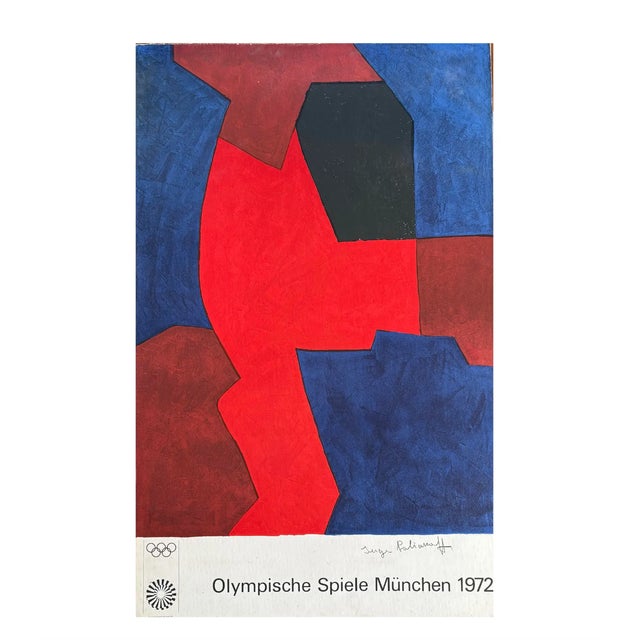 Abstract Vintage Original 1972 Munich Olympics Sport Poster Signed by Artist Serge Poliakoff - Abstract For Sale - Image 3 of 3