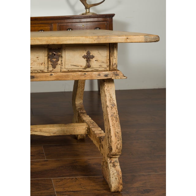 Spanish Baroque Style Bleached Walnut Trestle Base Farm Table, circa 1820 For Sale - Image 9 of 12