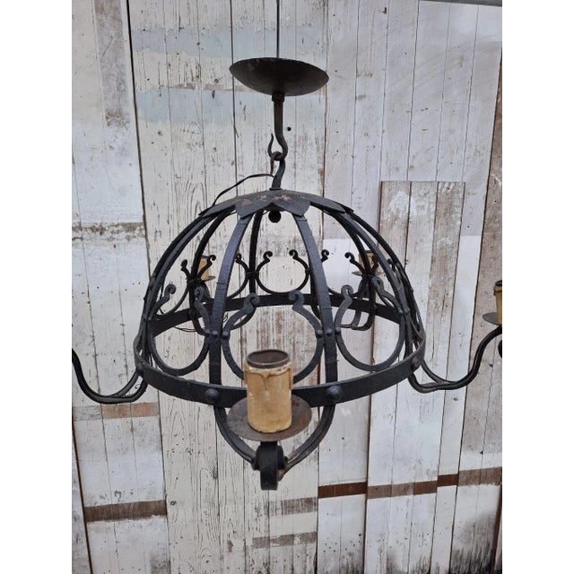 Early 20th Century Art Deco Dutch Wrought Iron Chandelier in the style of Amsterdam School For Sale - Image 4 of 16