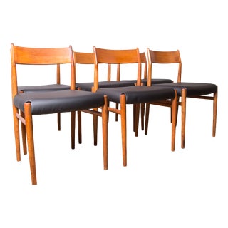 Danish Model 418 Chairs in Teak and Skai by Arne Vodder for Sibast, 1960s, Set of 6 For Sale
