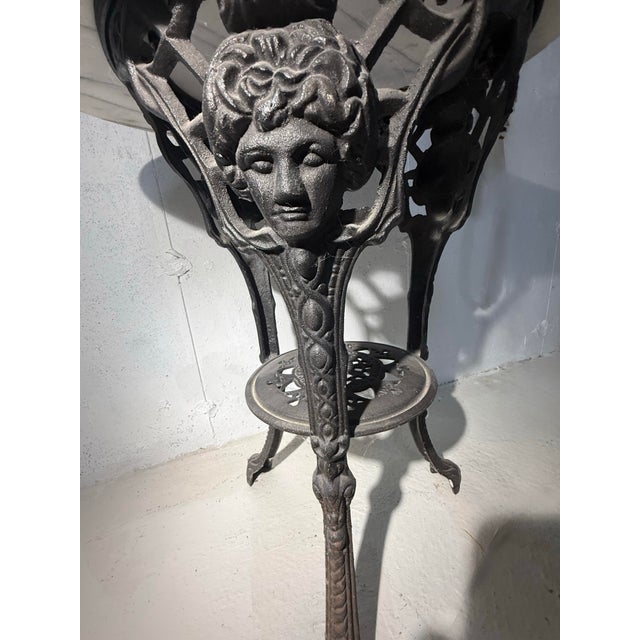 Late 20th Century Vintage English Victorian Cast Iron Table With Marble Top For Sale - Image 5 of 6