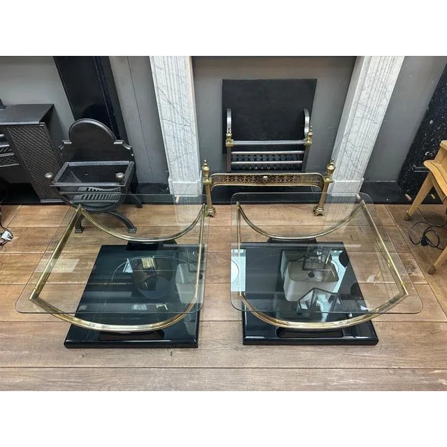 Black Black Lacquered and Brass End Tables, 1980s, Set of 2 For Sale - Image 8 of 13