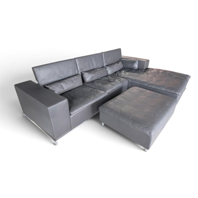 2000 - 2009 DS-7 Corner Sofa with Ottoman in Grey Leather from de Sede, 2000s, Set of 3 For Sale - Image 5 of 7