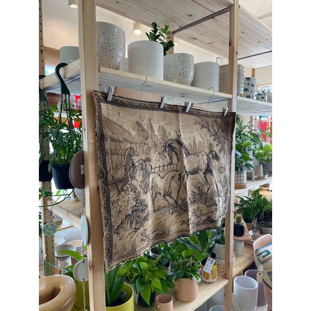 Mid 20th Century Vintage European Woven Horse Scene Tapestry Wall Hanging For Sale - Image 5 of 8