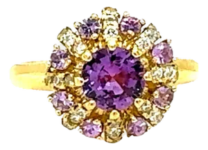 1.46 Carat Gia Certified Pink Sapphire Diamond Yellow Gold Ring, Size 7