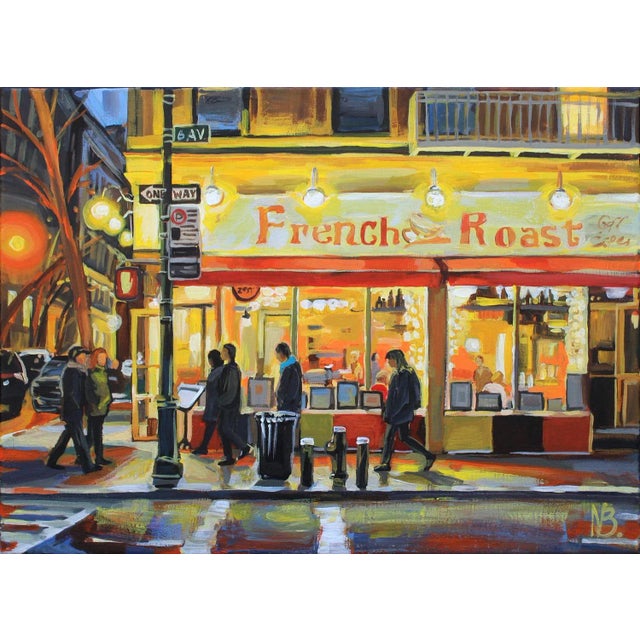 "French Roast" Contemporary Original Expressionist City Scene Acrylic Painting by Natalia Bessonova For Sale