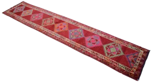 Hand-Knotted Kurdish Runner Rug . Tribal Herki Extra Long Runner Rug -2′10″ × 14′4″