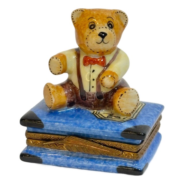 Limoges Porcelain Box With Teddy Bear on Book Hand-Painted France For Sale