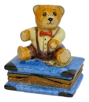 Limoges Porcelain Box With Teddy Bear on Book Hand-Painted France