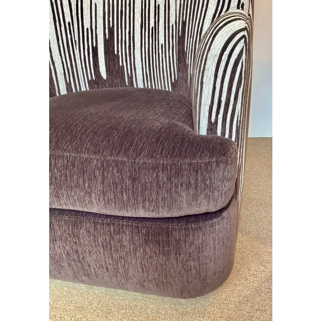 Revelation Abstract Modern Chocolate Brown and Gray Hot Wing Wingback Swivel Chairs Pair For Sale In Atlanta - Image 6 of 9