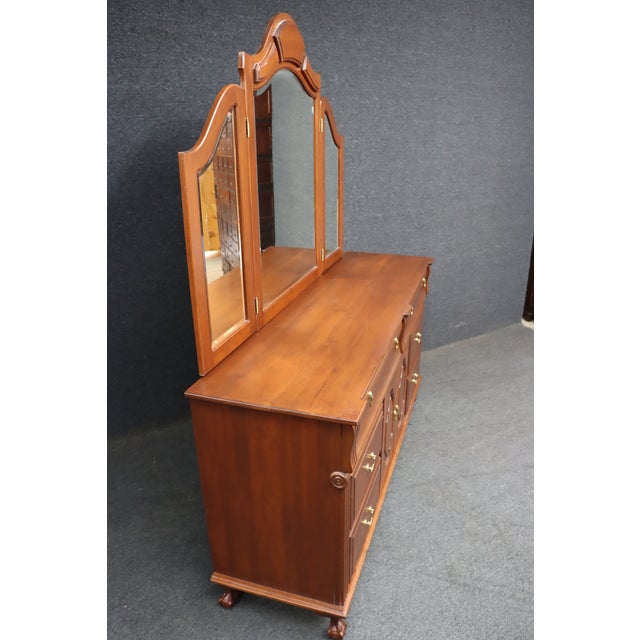 Wood Dutch Designs Cherry Dresser With Tri-Fold Mirror For Sale - Image 7 of 13