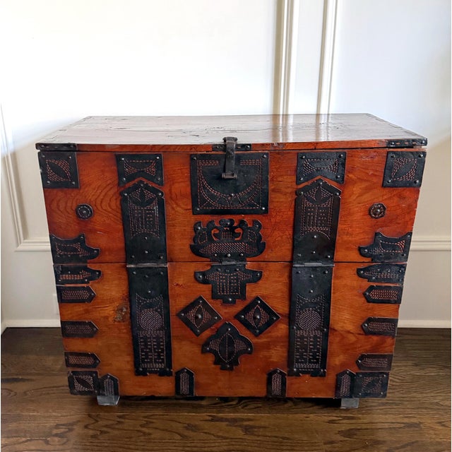 An antique Korean wedding wood Bandaji circa 19th century from the late Joseon Dynasty. Rarely available, this Bandaji was...