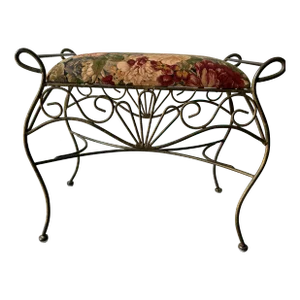 1970s Vintage Italian Gold Gilt Brass Boudoir Hollywood Regency Vanity Bench With Attached Cushion