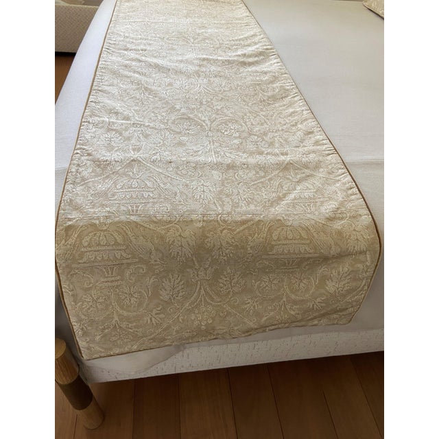 Cream Two Cream and Taupe Jab Damask Fabric King Shams With Matching Bed Scarf For Sale - Image 8 of 12