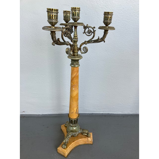 Early 20th Century Louis Phillipe Style Candelabras in Yellow Marble and Bronze- Set of 2 For Sale - Image 4 of 12