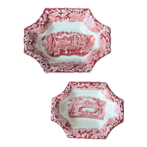 Mason's Pink Vista Pattern Ironstone Collection Antique and Vintage Sweet Dish Set of 2