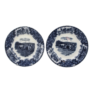 Associated Pair of 1906-08 English Wedgwood Cows Flow Blue Pattern Plates