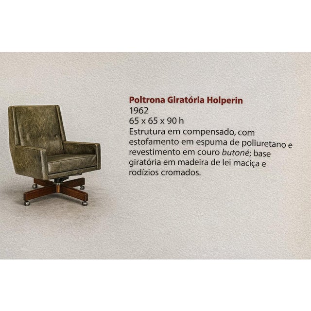 “Holperin” Armchair in Green Leather & Rosewood, Sergio Rodrigues for Oca, 1962 - Lot 364A For Sale - Image 14 of 16