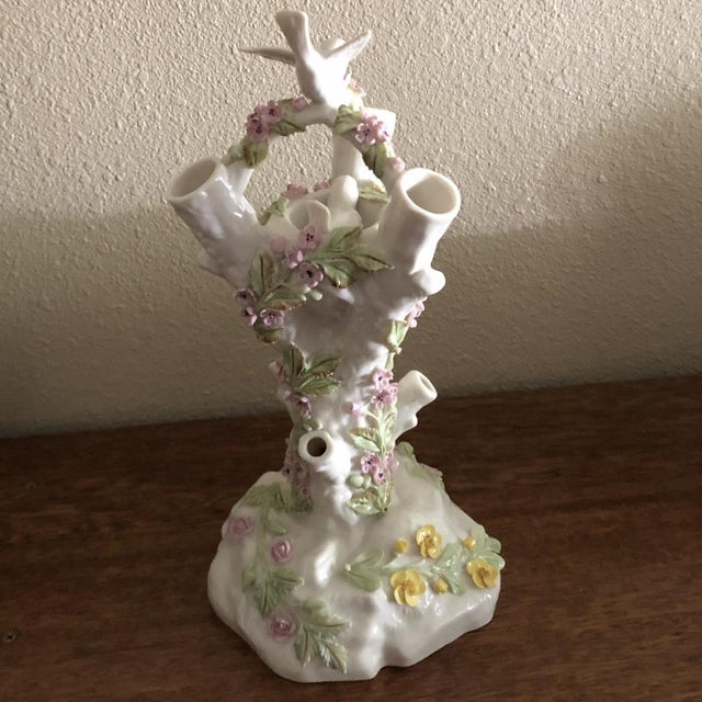 Rare Belleek Bird Nest Stump Vase With Flowers Chairish