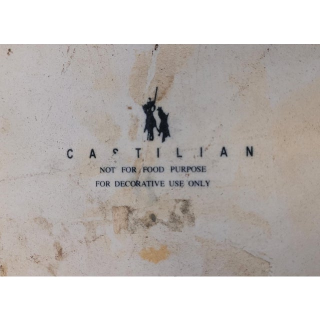 Beautiful vintage 1950-60's blue and white porcelain tray table. Features a lovely porcelain plateer with bronze handles...